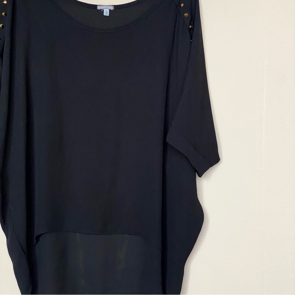 Black Short Sleeve Sheer Top with Gold Studs - Picture 3 of 3
